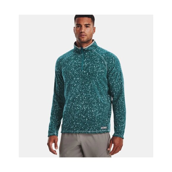 Under Armour Printed Turbo Fleece 1/4 Quarter Zip Pullover 1374962 Teal Men's XL - Picture 1 of 7